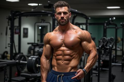 Weightlifter focusing on muscle building