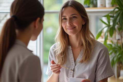 Nutritionist consulting with a client about healthy eating